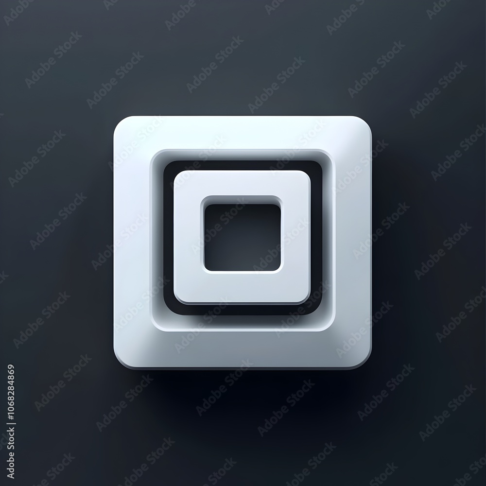 Minimalist 3D Geometric Form White Square Icon with Crisp Lines and Smooth Surfaces on Dark Background Minimalist 3D Geometric Form White Square Icon with Crisp Lines and Smooth Surfaces on Dark Background