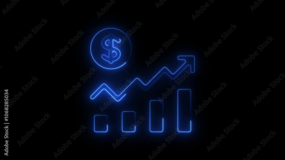 Neon Financial Growth Icon with Dollar Symbol and Bar Graph on Black Background Neon Financial Growth Icon with Dollar Symbol and Bar Graph on Black Background