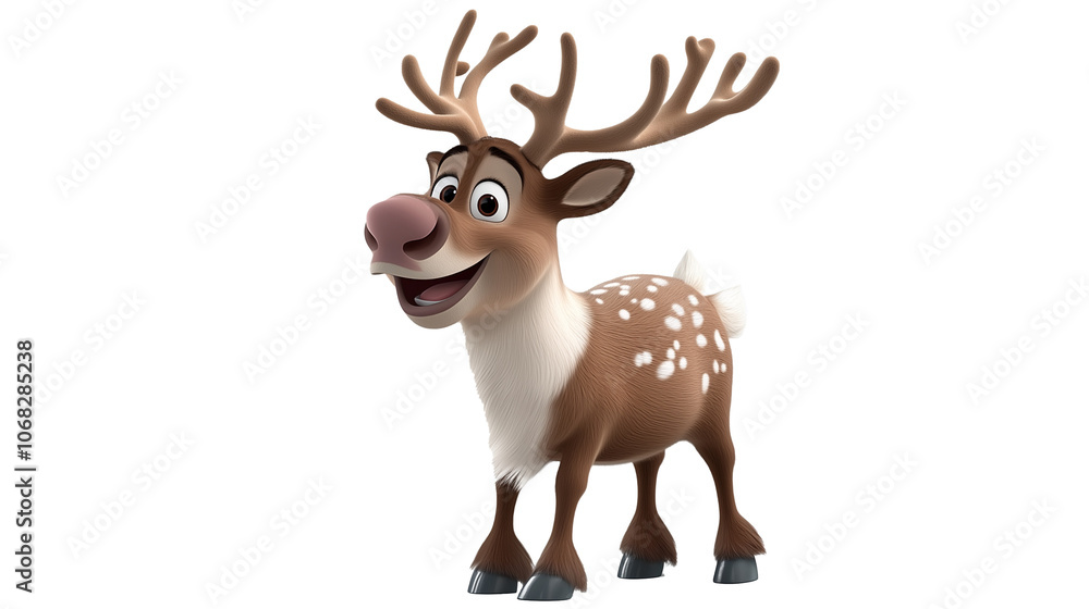 Cheerful cartoon reindeer stands smiling Cheerful cartoon reindeer stands smiling