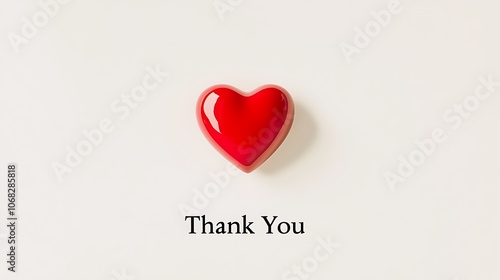 A heartfelt thank you message displayed with a shiny red heart on a clean background