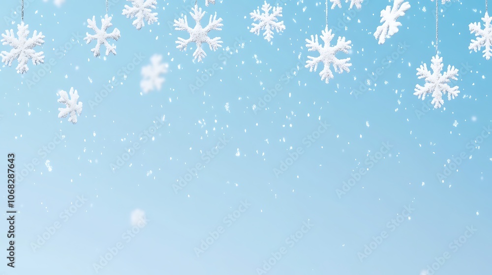 Beautiful snowflakes falling gracefully against a serene blue sky Beautiful snowflakes falling gracefully against a serene blue sky