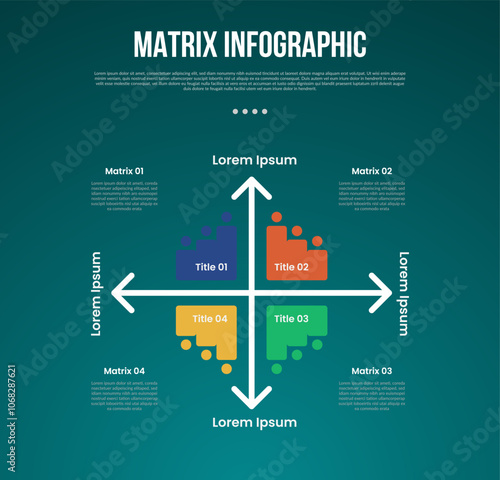 matrix structure dimensions template infographic with line arrow all direction with icon shape with 4x4 point with dark style for slide presentation