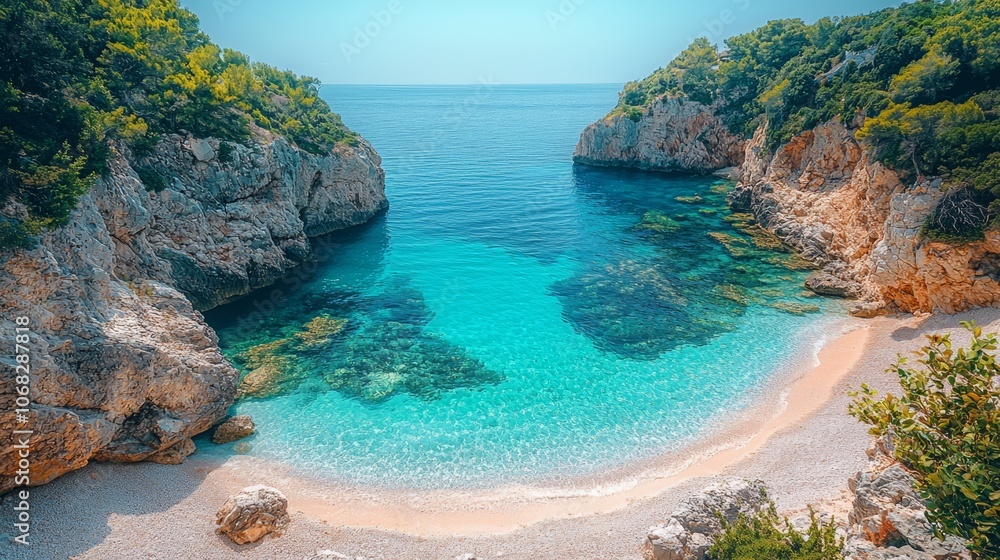 Secluded Cove with Crystal Clear Turquoise Waters and White Sand Beach Secluded Cove with Crystal Clear Turquoise Waters and White Sand Beach