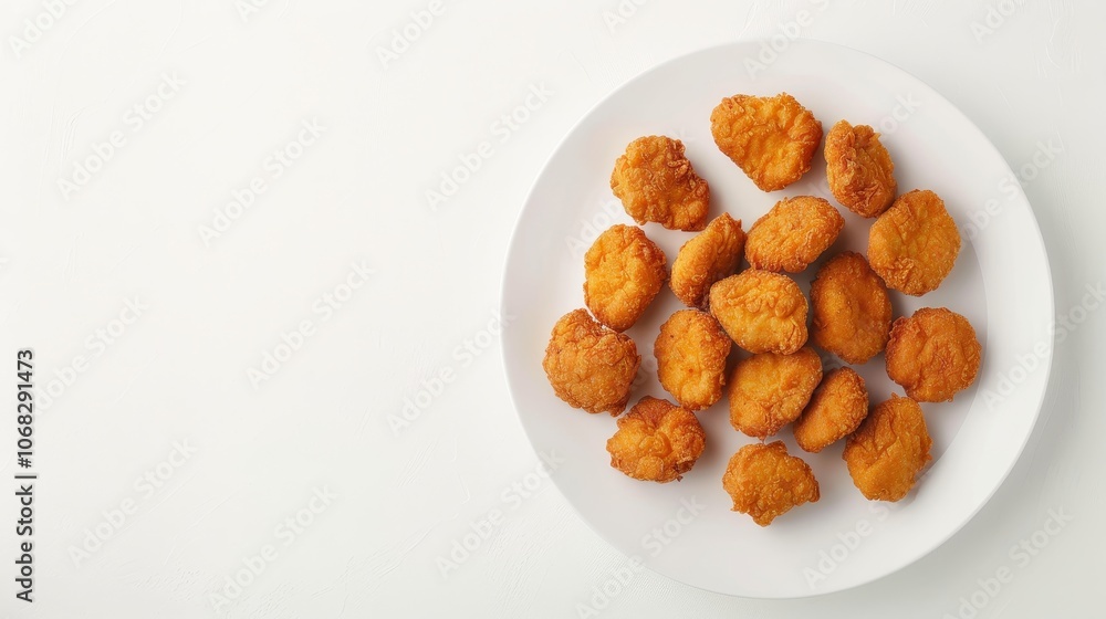 Top view of crispy chicken nuggets served on a plate with copy space Top view of crispy chicken nuggets served on a plate with copy space
