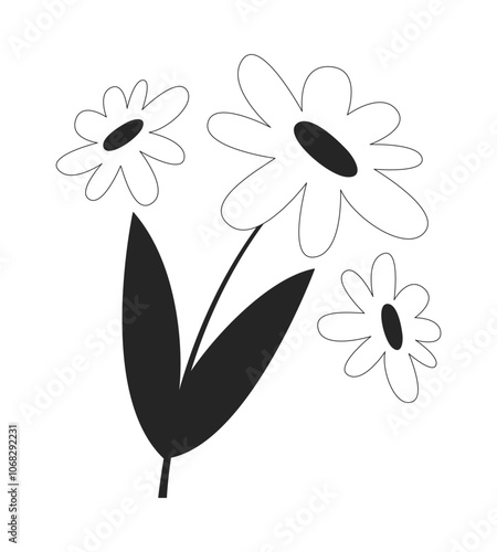 Chamomile bunch black and white 2D line object. Camomile flowers. Springtime wildflowers. Daisy blossoms floral. Medicinal plant isolated clip art vector outline item. Monochromatic spot illustration