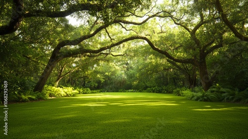 Serene Forest Glade with Ancient Trees, Tranquil Nature Retreat Surrounded by Soft Moss - Ultra-Detailed Landscape Photography