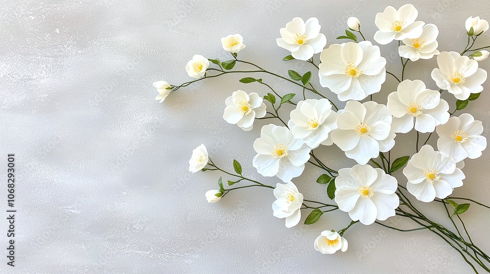 Fototapeta premium White Flowers on Grey Background.