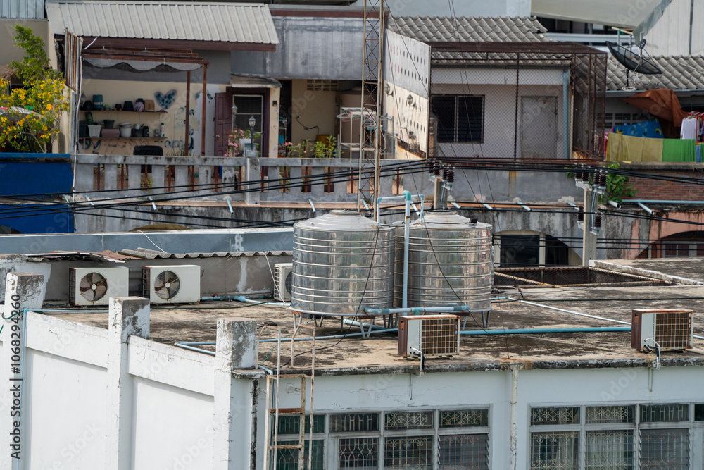 Water tank on the roof of a hotel Water tank on the roof of a hotel