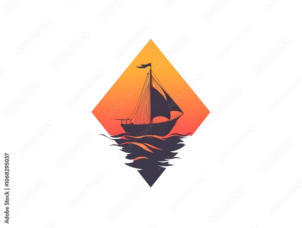 Streamlined Geometric Boat Emblem with Sunset Gradient Background Streamlined Geometric Boat Emblem with Sunset Gradient Background