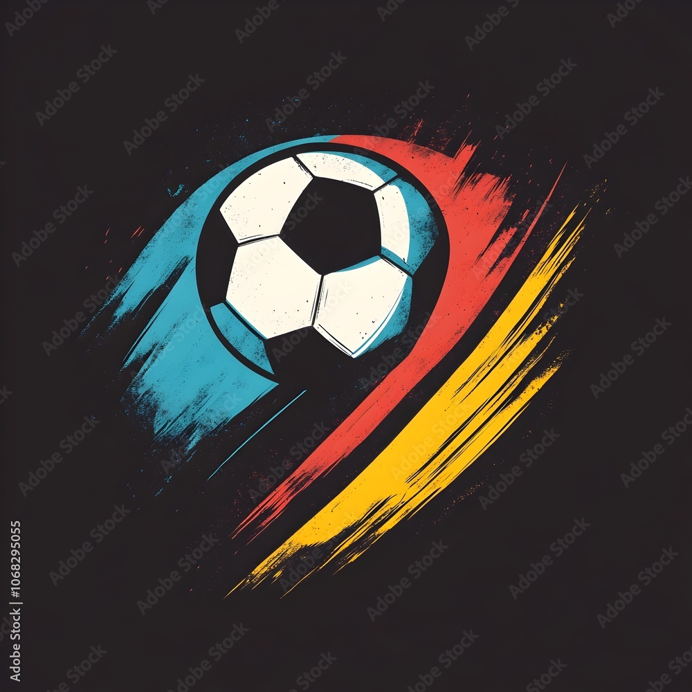 Naklejka premium Vibrant Minimalist Soccer Ball Emblem Logo in Modern Geometric Art Style