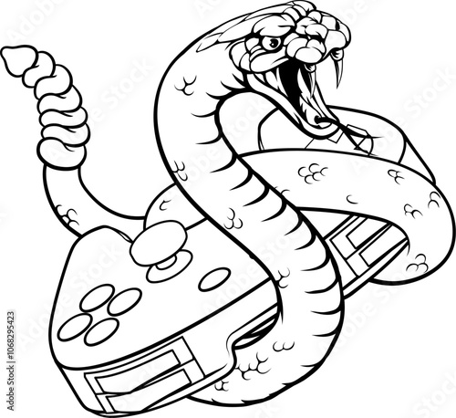 A rattlesnake snake gamer with video game controller sports team animal mascot
