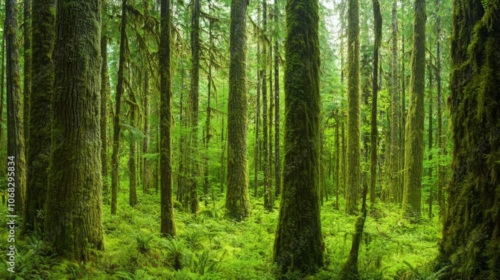 Enchanting Lush Green Forest with Towering Moss-Covered Trees in Thriving Ecosystem - Ultra-Detailed Nature Photography Enchanting Lush Green Forest with Towering Moss-Covered Trees in Thriving Ecosystem - Ultra-Detailed Nature Photography