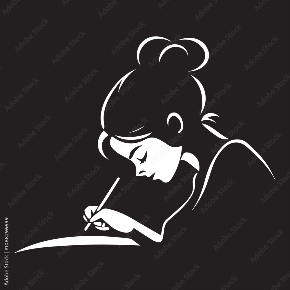 vector illustration silhouette of a girl writing vector illustration silhouette of a girl writing