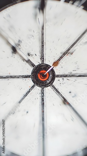 Dart in the Center of a Dartboard on a White Background Symbolizing the Goal and Concept of Business photo