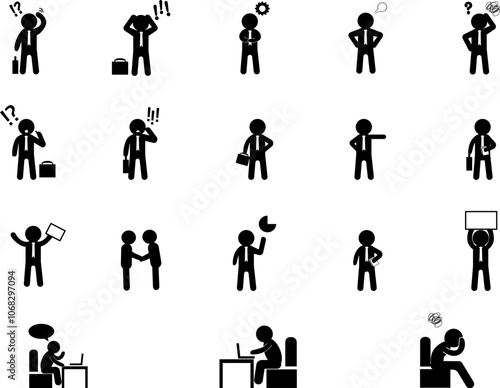 Businessman business stick figures stickman office worker corporate cooperation handshake working people icon employee