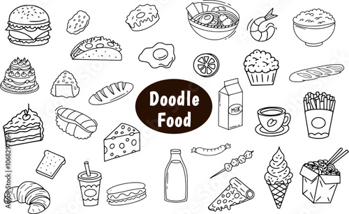 food doodle fast food element line art hand drawing