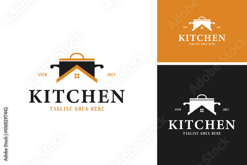 Hot pot with house for restaurant logo design vector illustration