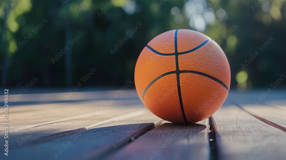 Isolated Orange Basketball on Wooden Court Background Isolated Orange Basketball on Wooden Court Background