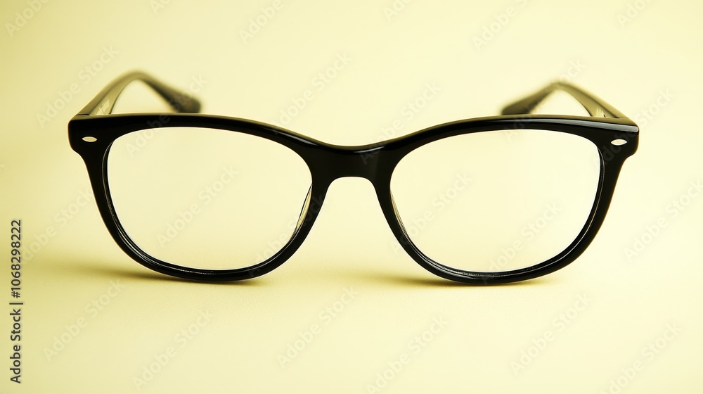 Isolated Pair of Reading Glasses on Light Yellow Background Isolated Pair of Reading Glasses on Light Yellow Background