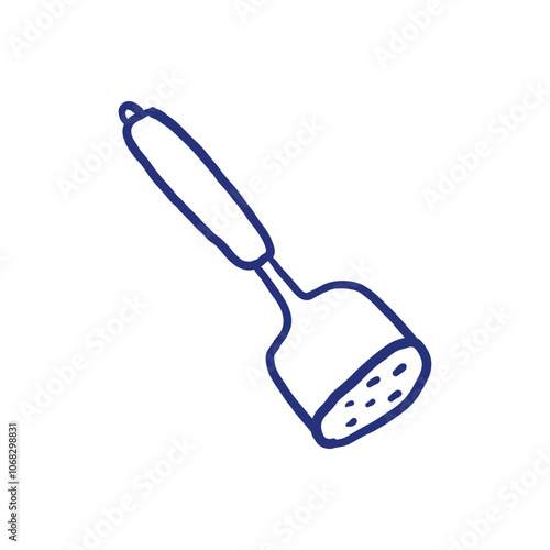 Mash crusher. Kitchenware sketch. Doodle line vector kitchen utensil and tool. Cutlery illustration