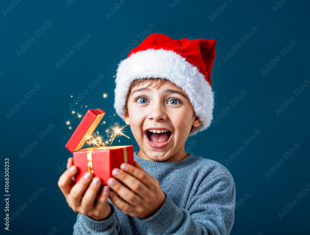 Excited young boy experiencing magical christmas gift moment Excited young boy experiencing magical christmas gift moment