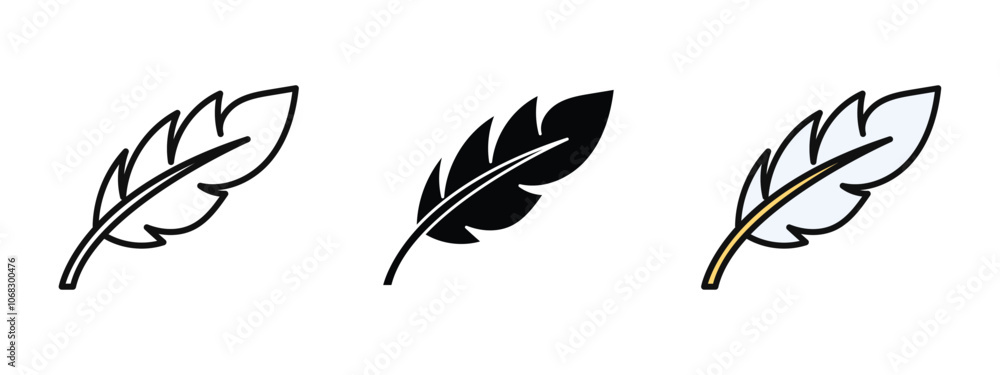 Feather isolated on white background, set of editable feather icons Feather isolated on white background, set of editable feather icons