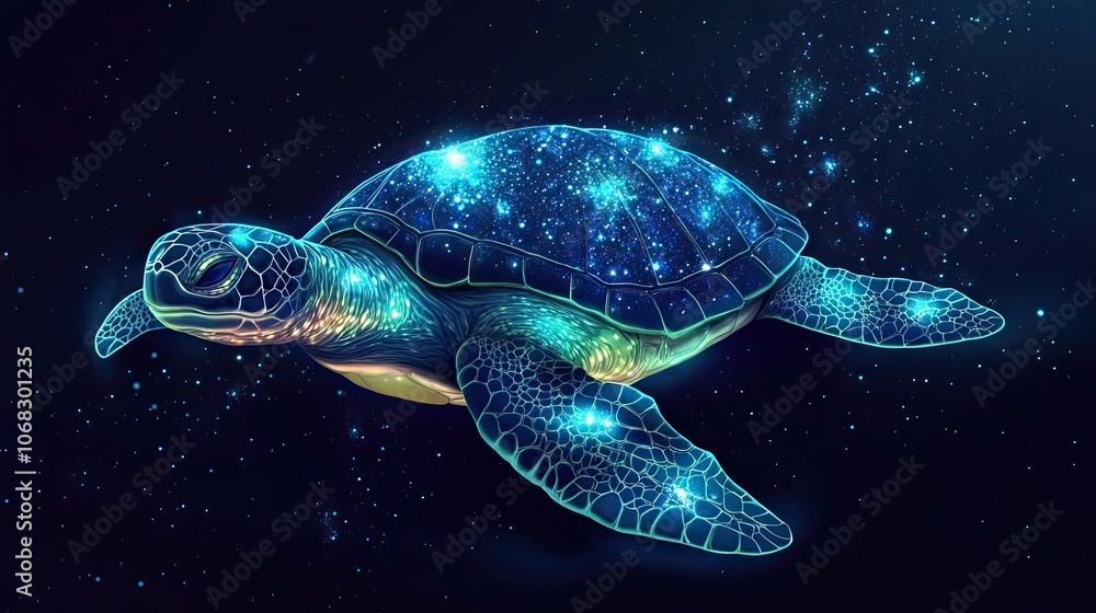 A Sea Turtle Illuminated by a Celestial Glow A Sea Turtle Illuminated by a Celestial Glow