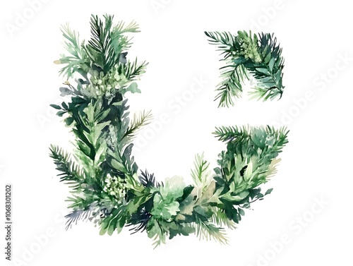 Watercolor Painting Depicting Letter in Beautiful Foliage for Happy New Year photo