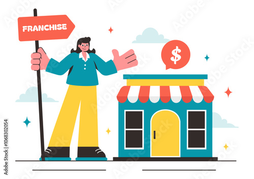 Franchise Advertising Vector Illustration featuring Business and Financial Strategies for Promoting a Successful Franchise in a Flat Background