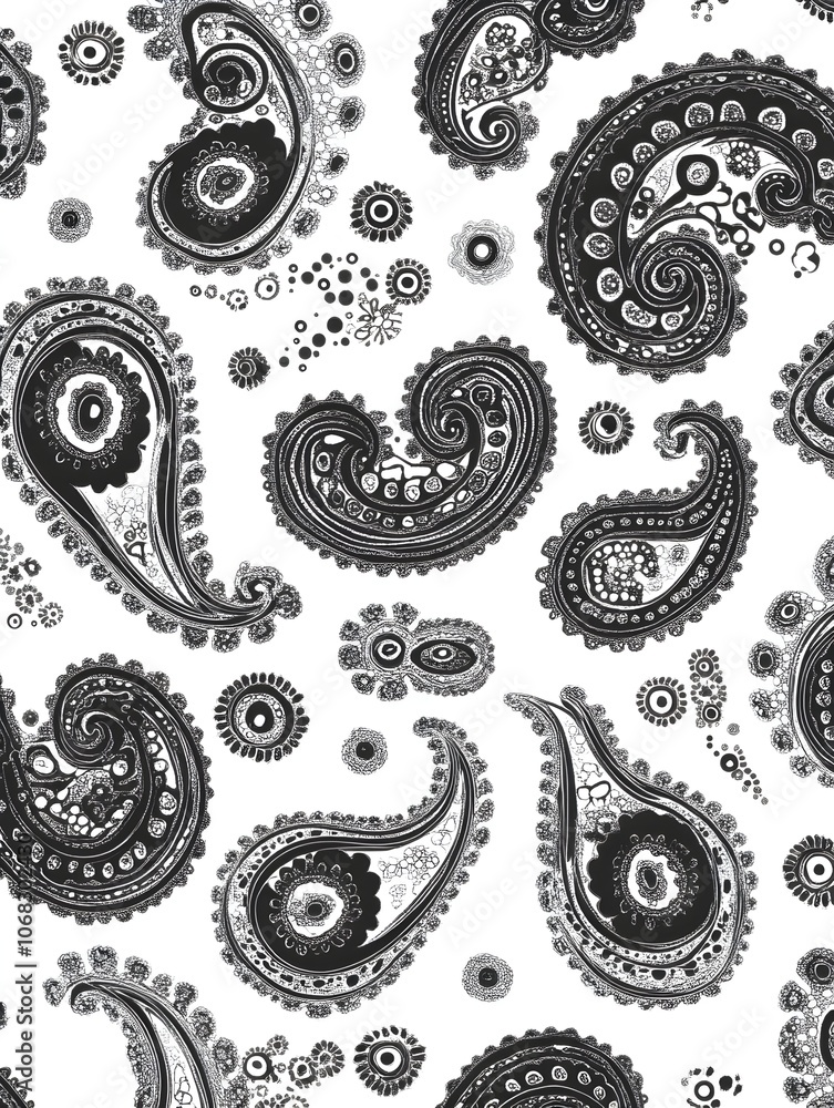 Captivating Monochrome Paisley Pattern on White Background Captivating Monochrome Paisley Pattern on White Background