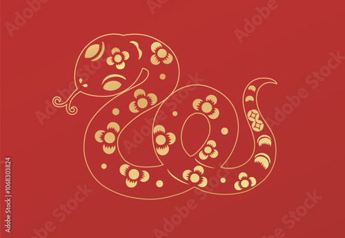 Chinese New Year 2025 year of a golden Snake,Year of the chinese snake zodiac,paper cut style snake