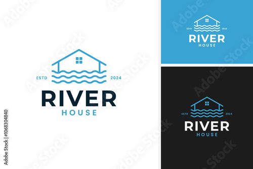 House river logo design for real estate and nature branding illustration