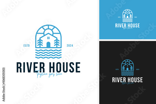 House river logo design vector for real estate and scenic landscape