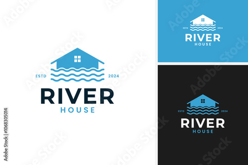 House by river logo design vector illustration for property branding