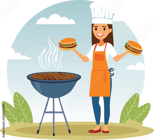 a girl grilling burgers for a perfect summer cookout