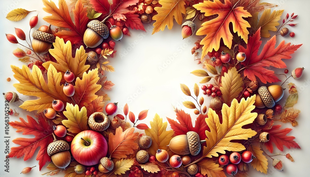 An elegant autumn-themed frame featuring warm colors, vibrant leaves, acorns, and berries—perfect for adding a cozy, seasonal touch to any project. An elegant autumn-themed frame featuring warm colors, vibrant leaves, acorns, and berries—perfect for adding a cozy, seasonal touch to any project.