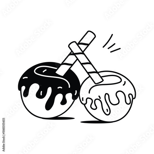Here is hand drawn icon of takoyaki in modern style