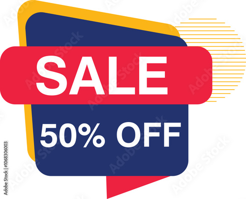 Sale 50 Off discount deal tag banner design template modern new sticker graphic ribbon promotion