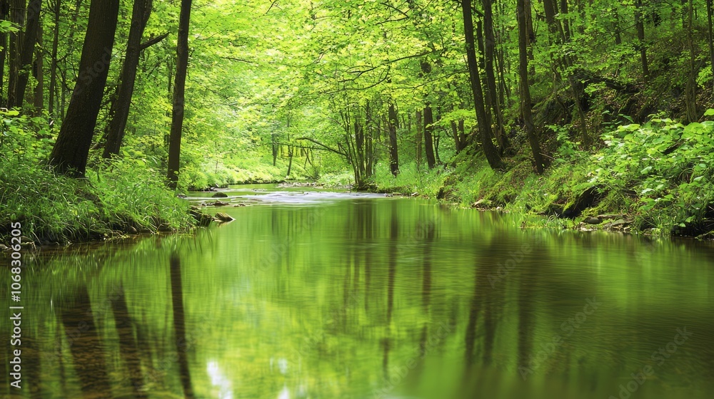 Serene Winding River in Lush Forest Ecosystem with Reflecting Wildlife - Vital Role of Water in Nature Conservation Serene Winding River in Lush Forest Ecosystem with Reflecting Wildlife - Vital Role of Water in Nature Conservation