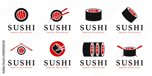 Set of sushi logo design for Japanese restaurant and food branding vector template illustration