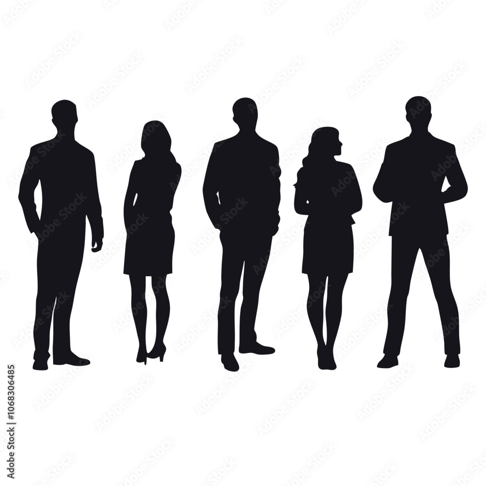 A set of business man and woman stylish standing pose vector silhouette A set of business man and woman stylish standing pose vector silhouette