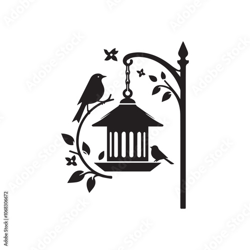 Bird feeder silhouette vector design art illustration
