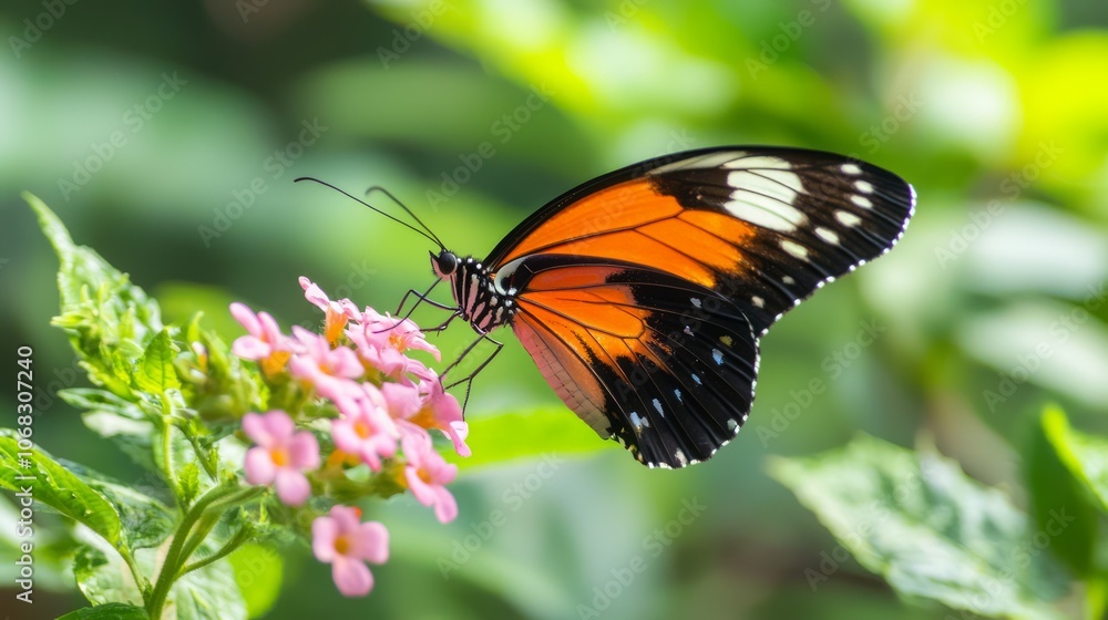 Conservation Harmony: Vibrant Butterfly Resting on Flower in Forest Ecosystem. Conservation Harmony: Vibrant Butterfly Resting on Flower in Forest Ecosystem.