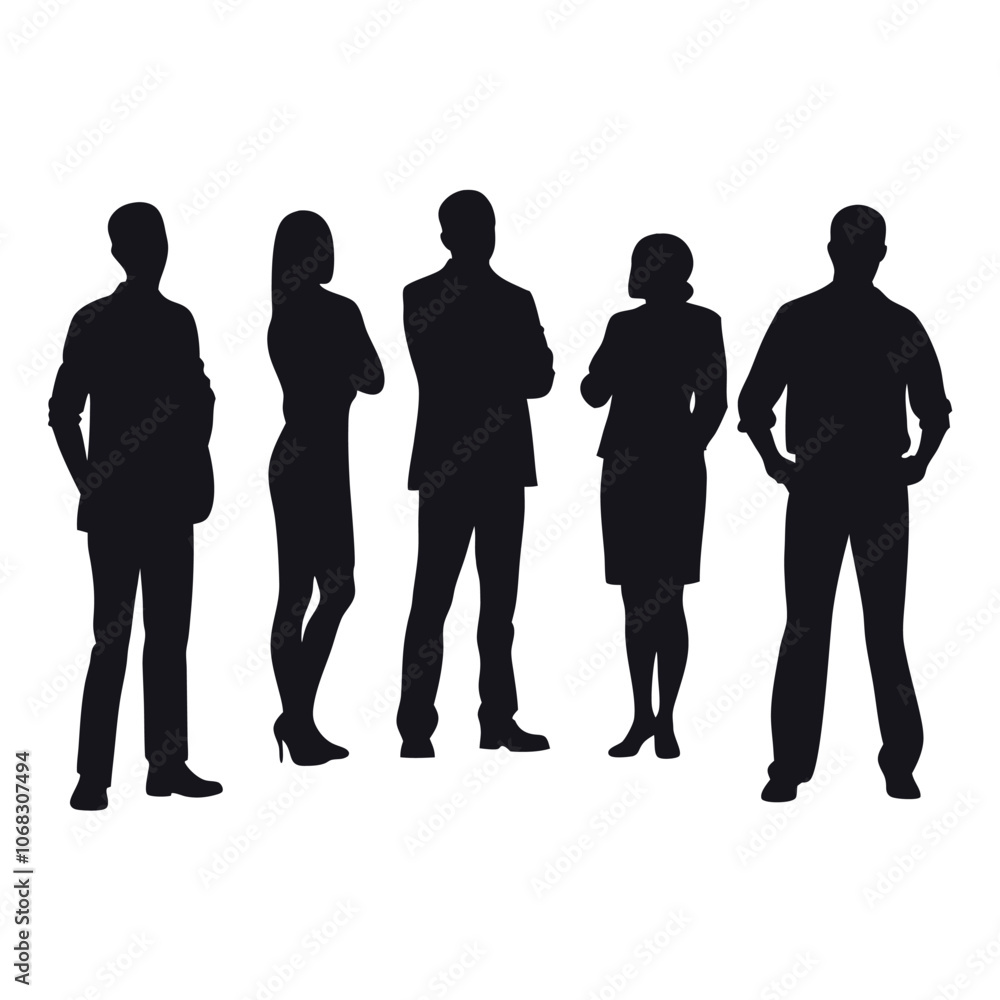 A set of business man and woman stylish standing pose vector silhouette A set of business man and woman stylish standing pose vector silhouette