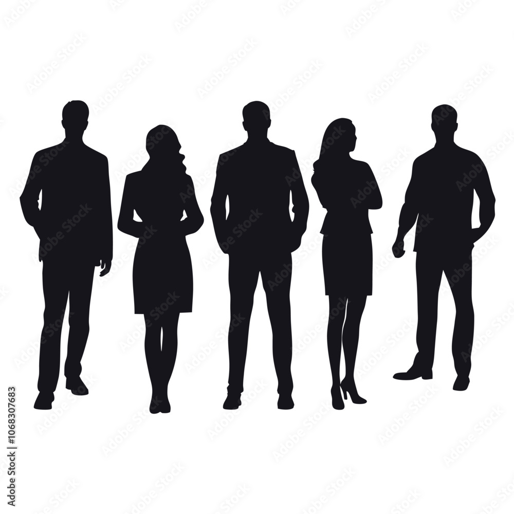 A set of business man and woman stylish standing pose vector silhouette A set of business man and woman stylish standing pose vector silhouette