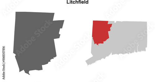 Litchfield County (Connecticut) blank outline map set