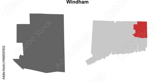 Windham County (Connecticut) blank outline map set