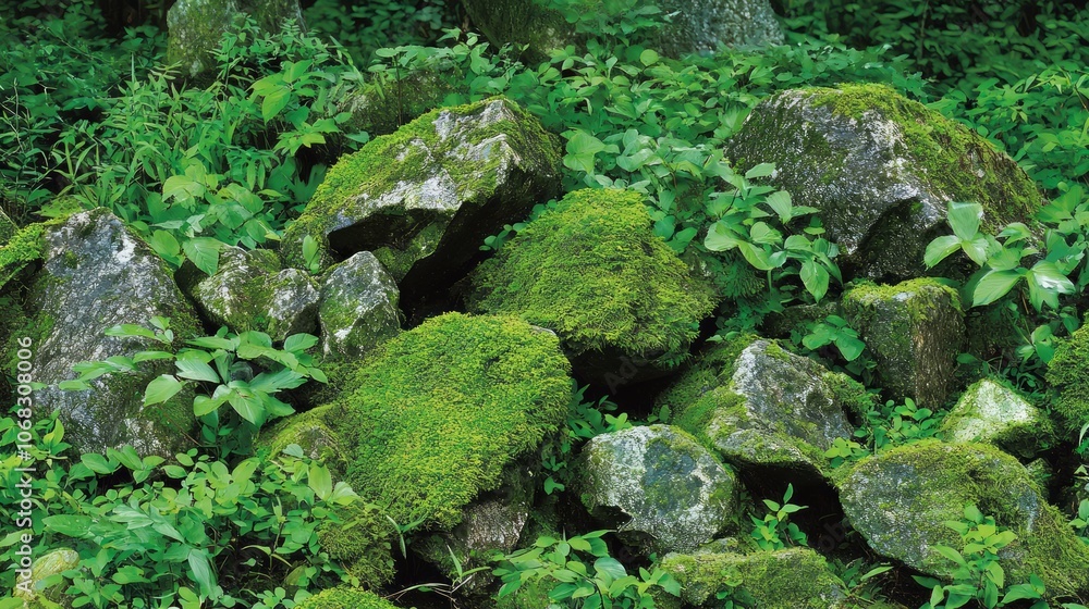 Lush Green Moss Blanketing Rocks in Enchanted Forest: A Macro View of Ecosystem's Intricate Details Lush Green Moss Blanketing Rocks in Enchanted Forest: A Macro View of Ecosystem's Intricate Details