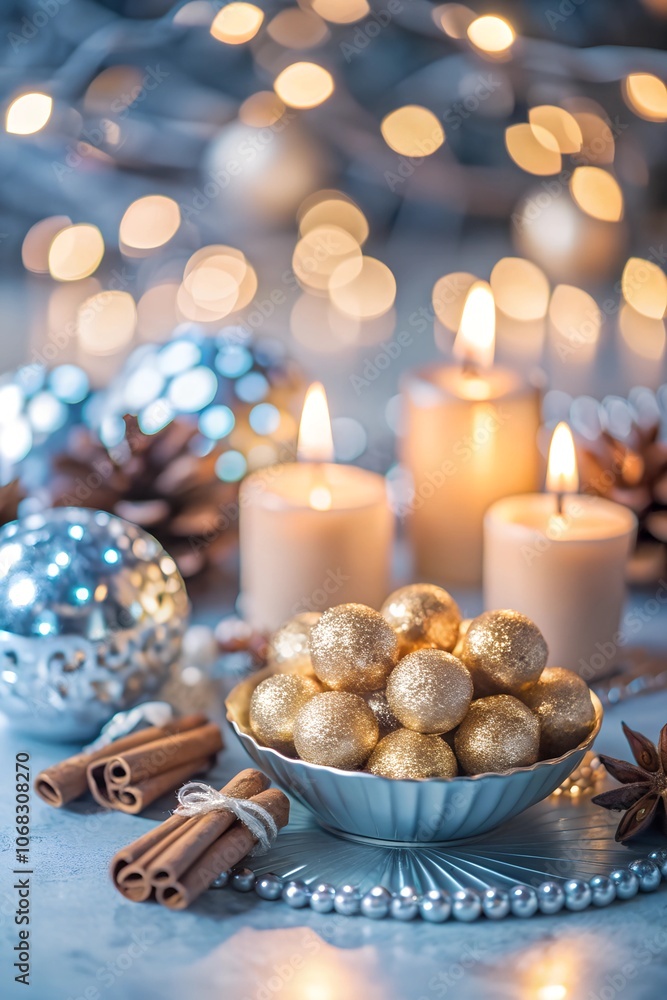 Christmas still life with sweet, snack, treat, candy, gingerbread and gold festive decoration on white light blue background. New Year and Christmas holiday template for celebration, congratulation. Christmas still life with sweet, snack, treat, candy, gingerbread and gold festive decoration on white light blue background. New Year and Christmas holiday template for celebration, congratulation.
