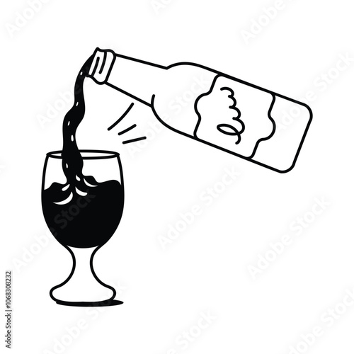 Glass of refreshing beer with bottle, ready to use icon